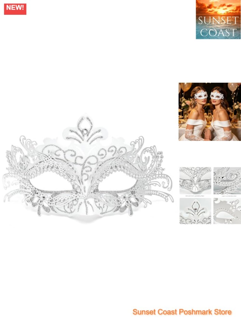 Womens Masquerade Mask Metal Rhinestone Filigree Venetian Costume Masks